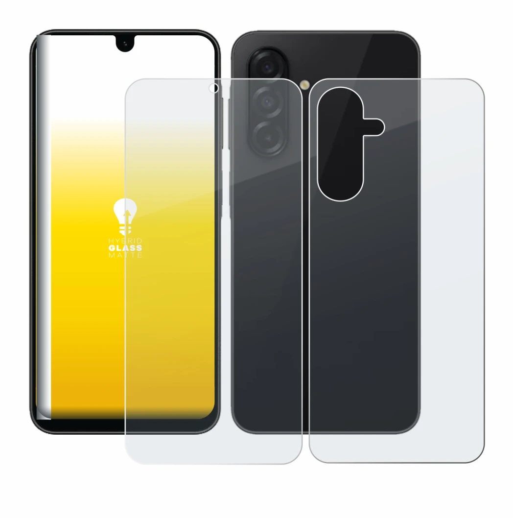 Image de l'appareil Samsung Galaxy A26 5G (Avant+Arrière) avec une grande variété de protections d'écran.