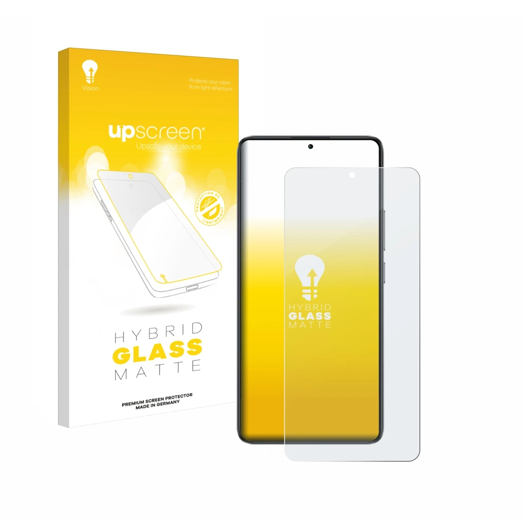 Face avant d’un emballage produit avec le logo de la marque upscreen. À côté, l’appareil Xiaomi Poco F7 Ultra est représenté a