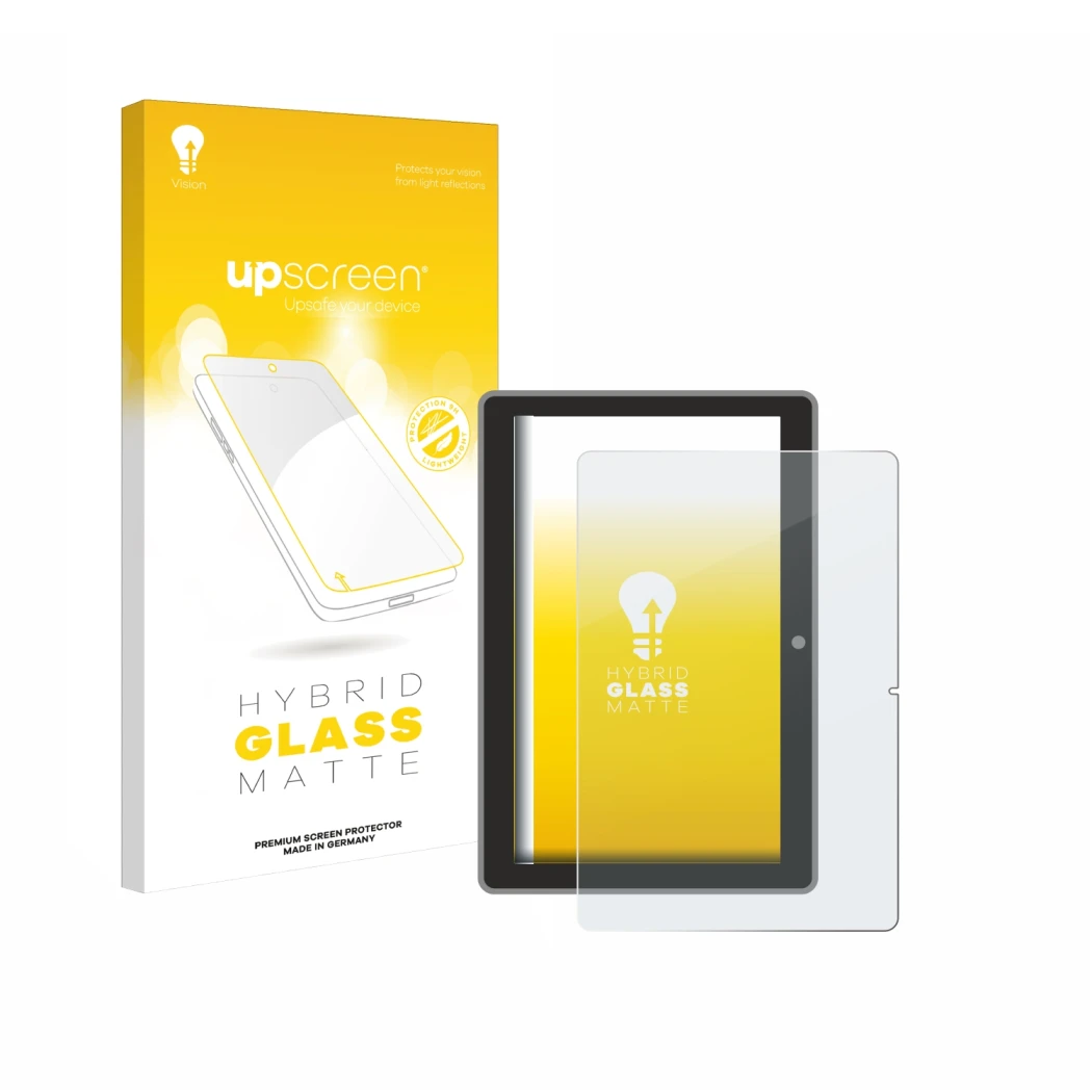 Face avant d’un emballage produit avec le logo de la marque upscreen. À côté, l’appareil Lenovo Tab TB311 XU est représenté av