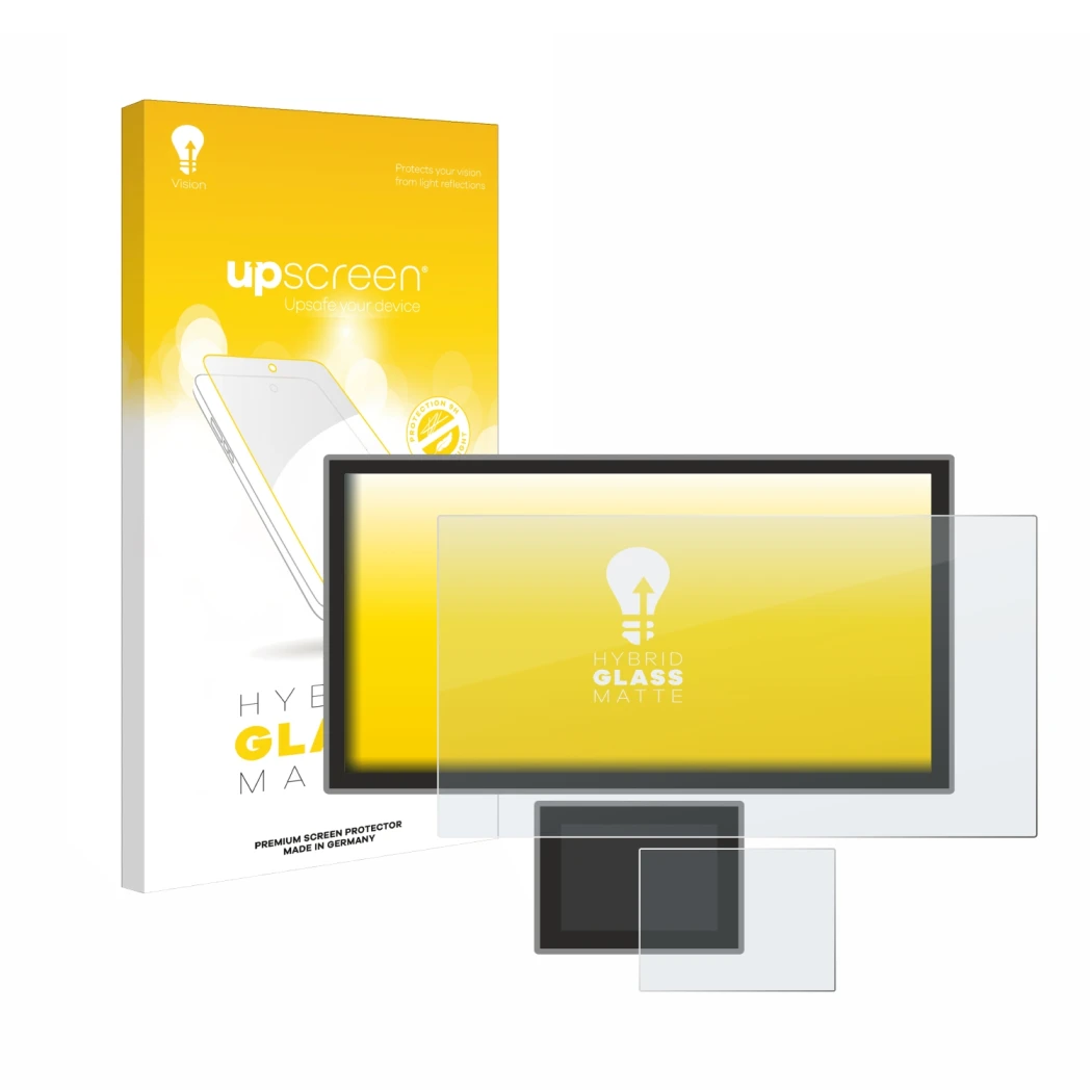 Face avant d’un emballage produit avec le logo de la marque upscreen. À côté, l’appareil Icom IC-7760 est représenté avec la p