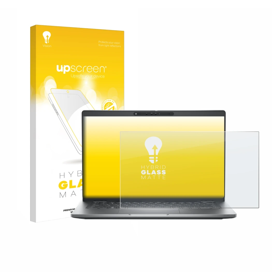 Face avant d’un emballage produit avec le logo de la marque upscreen. À côté, l’appareil Dell Latitude 5330 est représenté ave