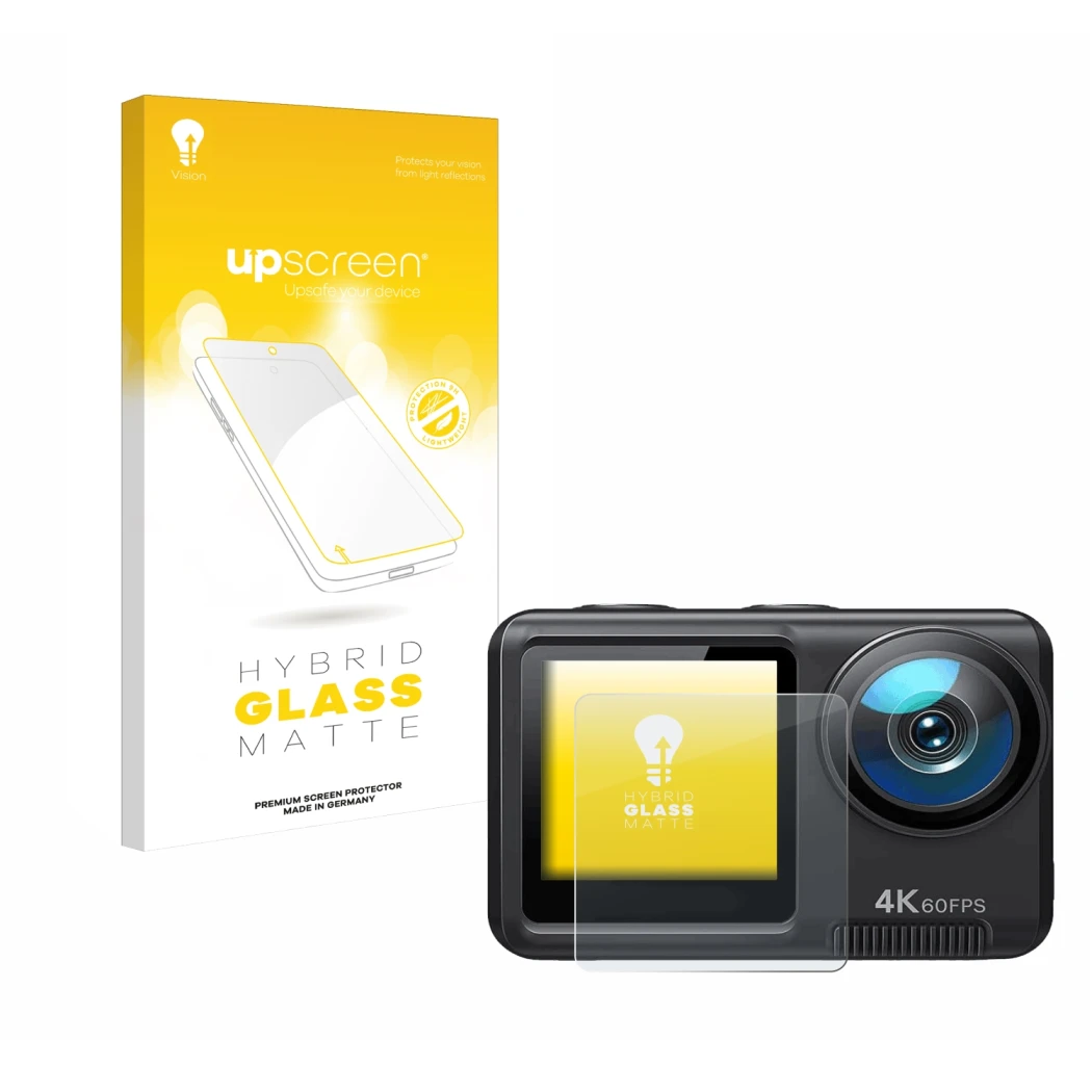 Face avant d’un emballage produit avec le logo de la marque upscreen. À côté, l’appareil Wolfang GA420 est représenté avec la 