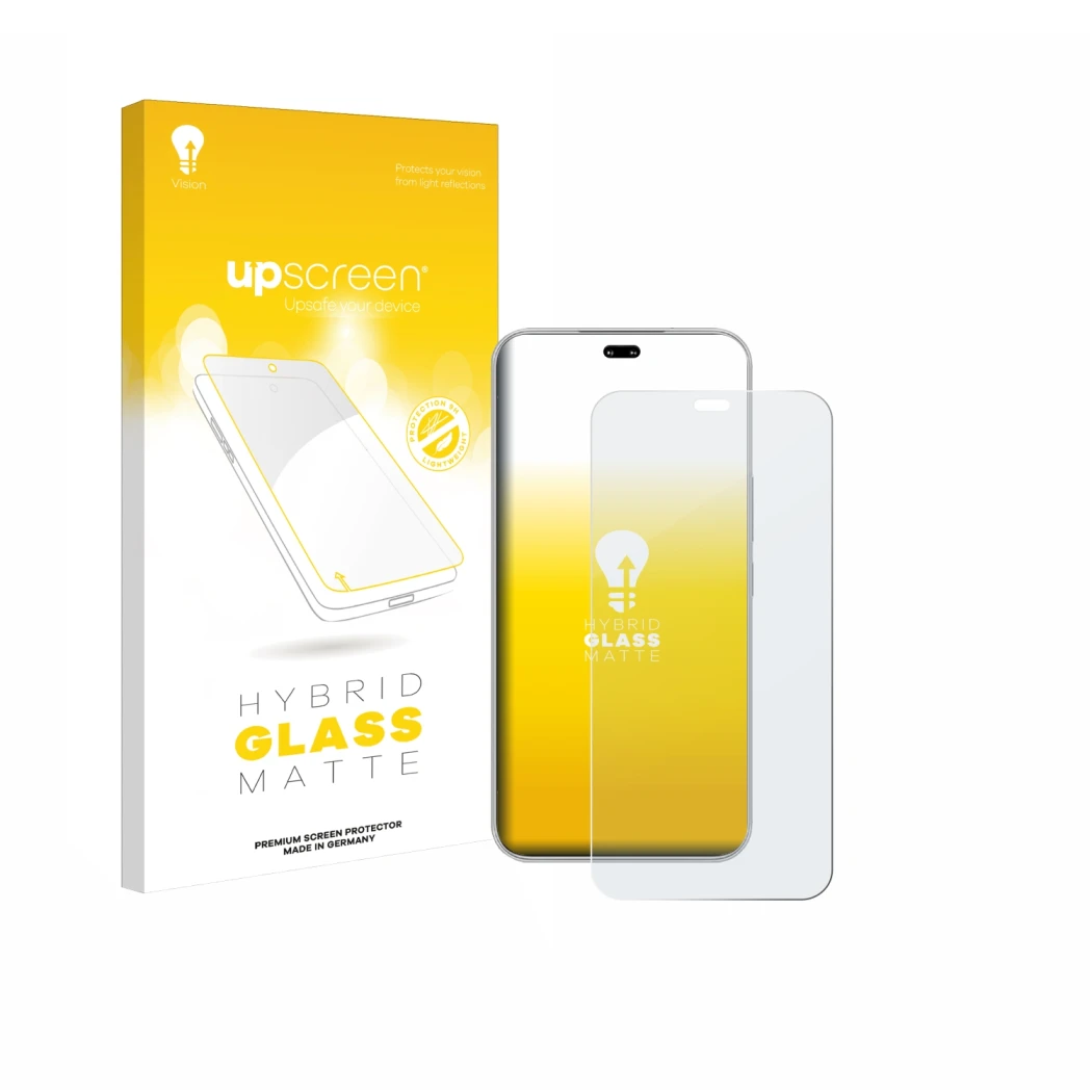 Face avant d’un emballage produit avec le logo de la marque upscreen. À côté, l’appareil Honor 400 Pro est représenté avec la 