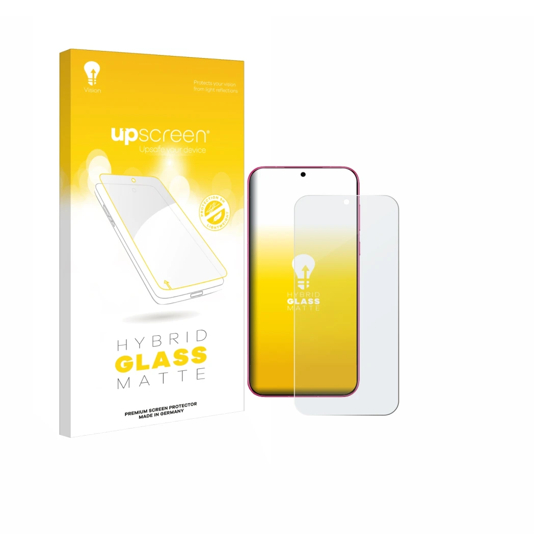 Face avant d’un emballage produit avec le logo de la marque upscreen. À côté, l’appareil Huawei Pura 80 est représenté avec la