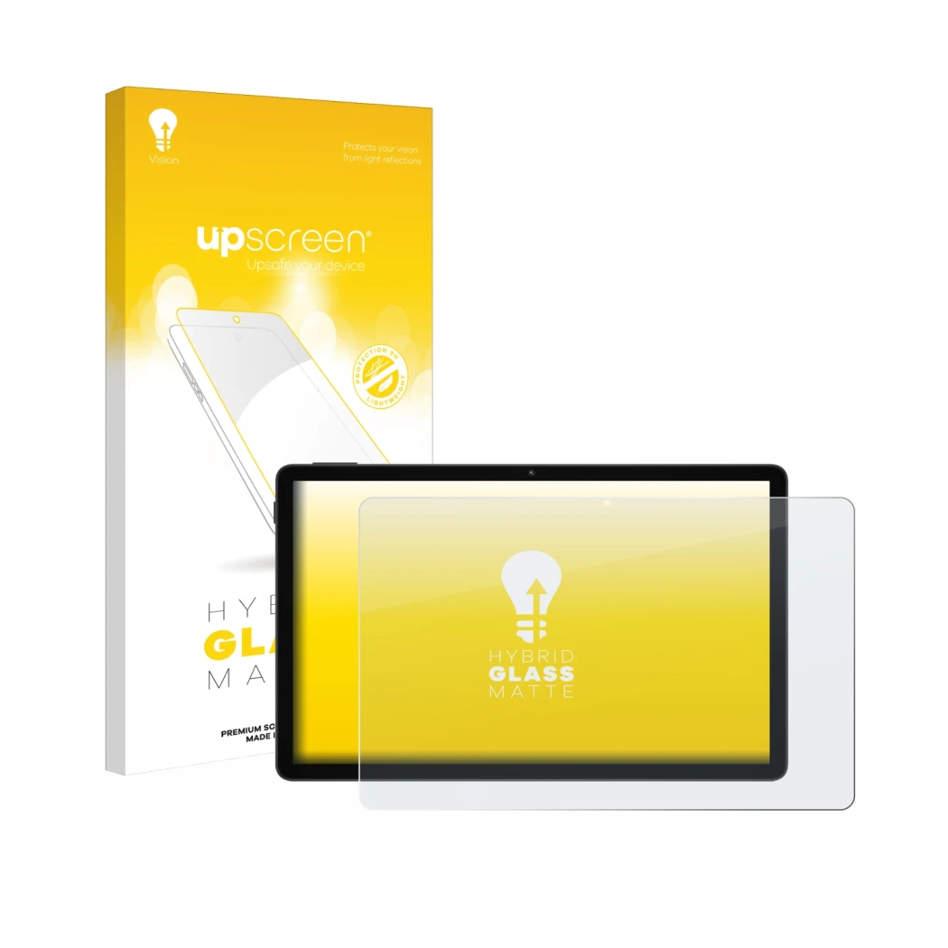 Face avant d’un emballage produit avec le logo de la marque upscreen. À côté, l’appareil Doogee Tab A9 Pro+ est représenté ave