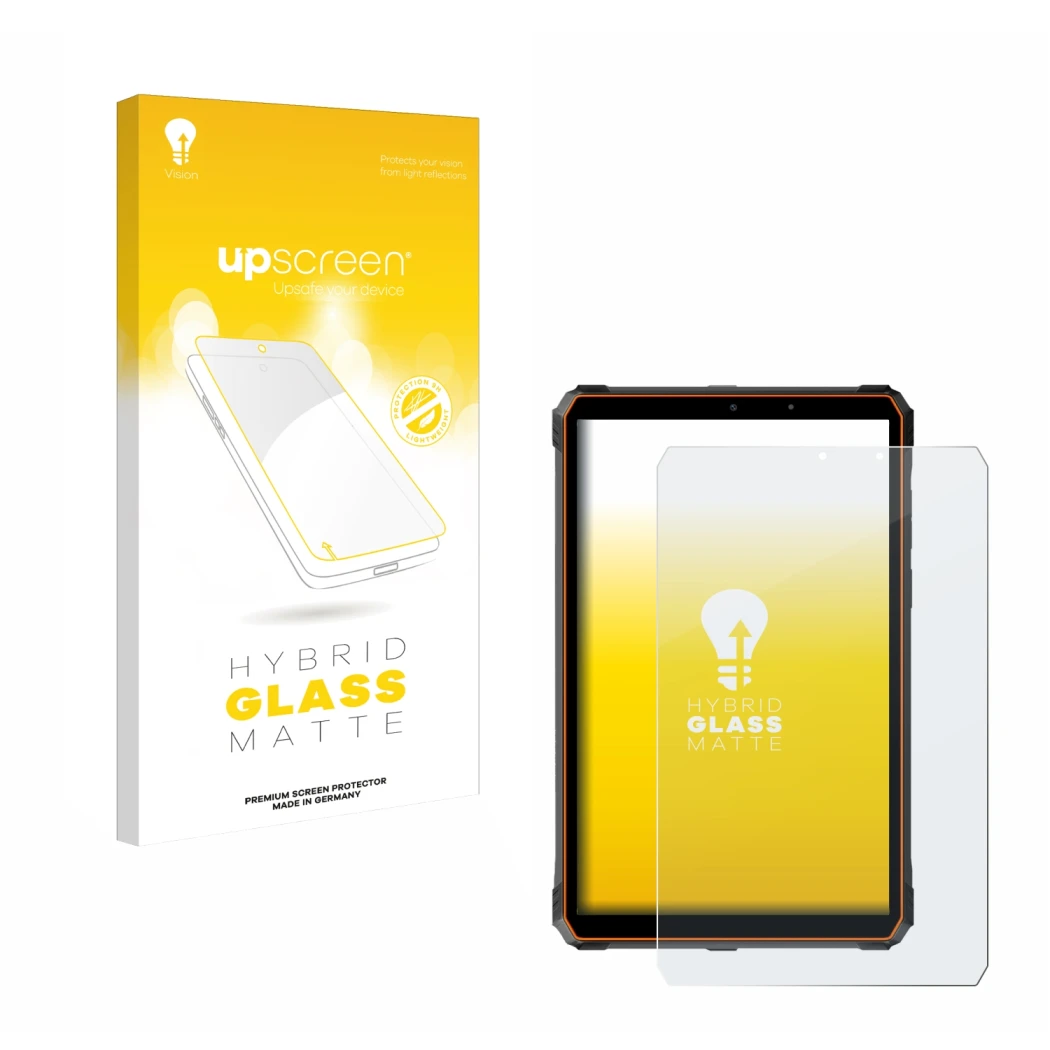 Face avant d’un emballage produit avec le logo de la marque upscreen. À côté, l’appareil Blackview Active 5 est représenté ave