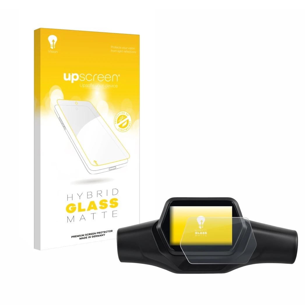 Face avant d’un emballage produit avec le logo de la marque upscreen. À côté, l’appareil Segway Ninebot ZT3 Pro D est représen