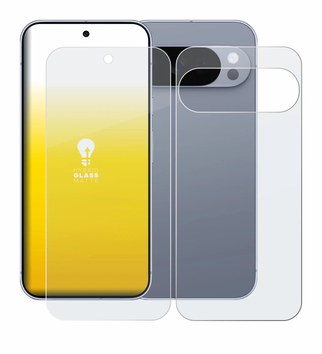 Image de l'appareil Google Pixel 10 Pro (Avant+Arrière) avec une grande variété de protections d'écran.