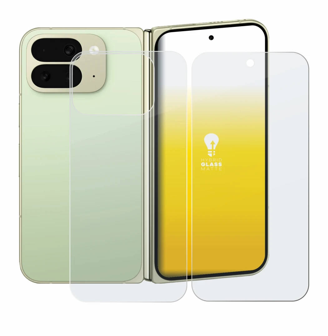 Image de l'appareil Google Pixel 10 Pro Fold (Avant+Arrière) avec une grande variété de protections d'écran.