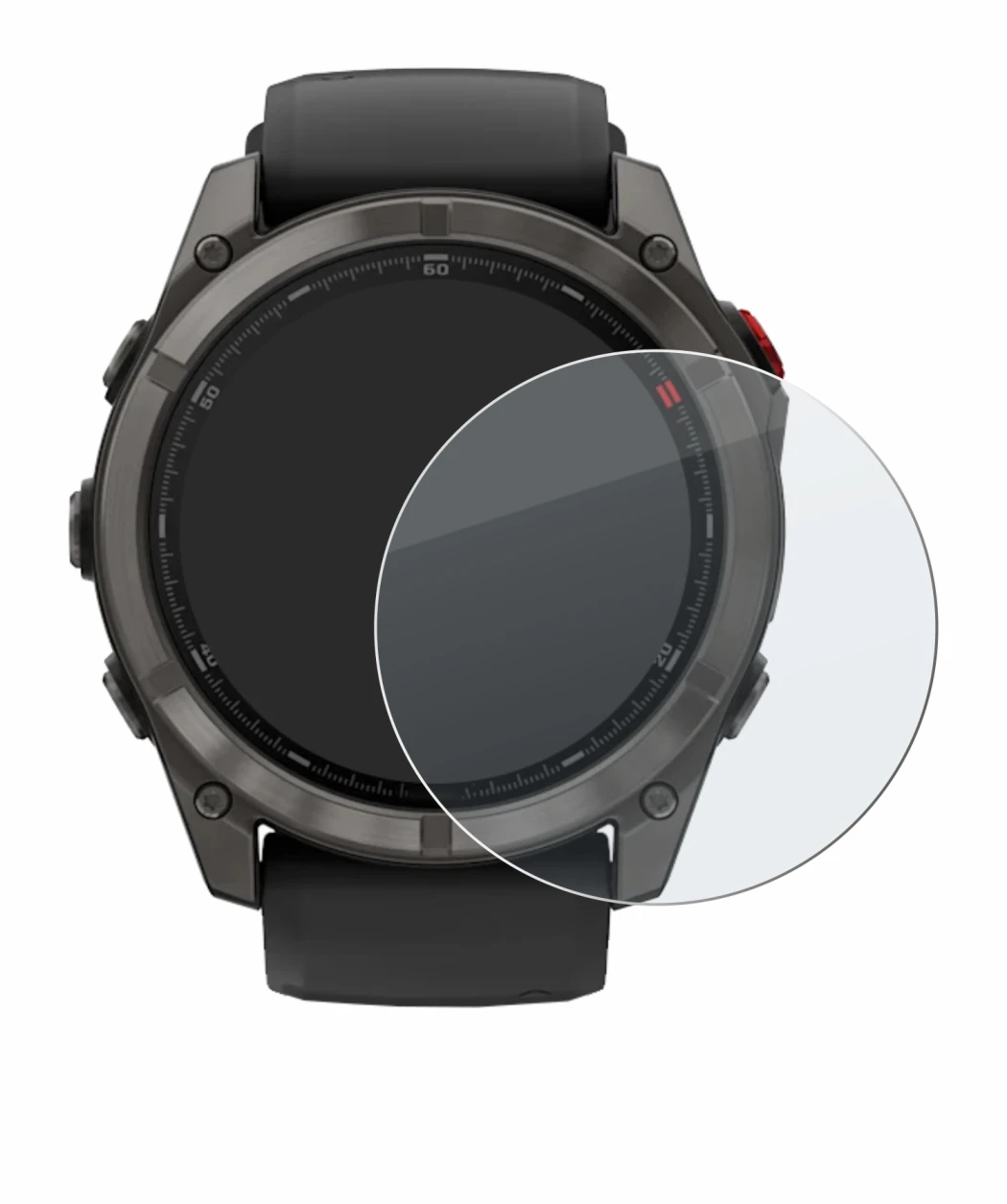 Image de l'appareil Garmin Fenix 8 Pro AMOLED (51 mm) avec une grande variété de protections d'écran.