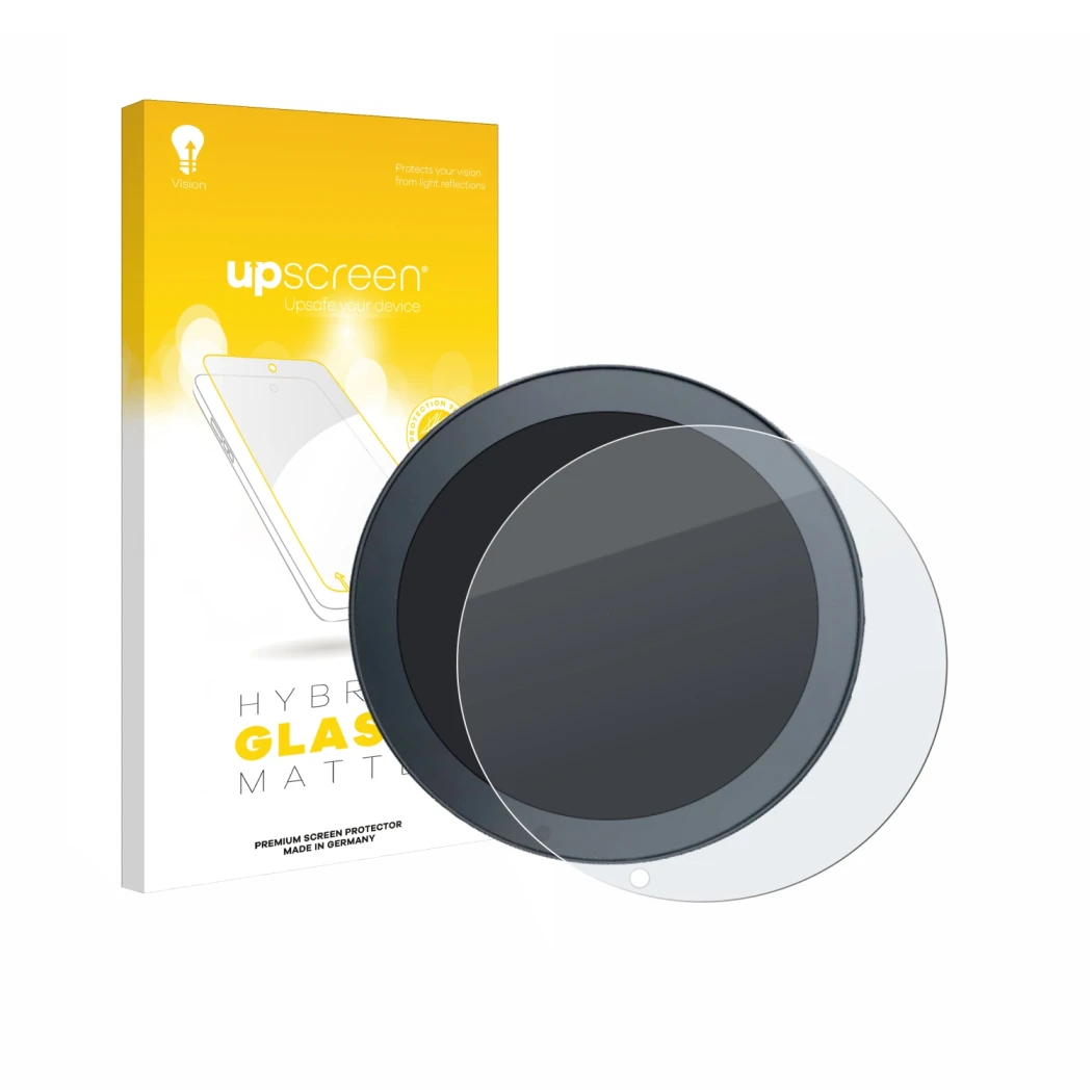 Face avant d’un emballage produit avec le logo de la marque upscreen. À côté, l’appareil QJ Motor SRV 600 est représenté avec 