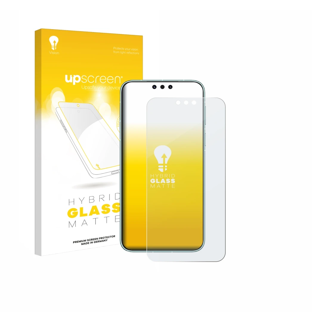 Face avant d’un emballage produit avec le logo de la marque upscreen. À côté, l’appareil Huawei Mate 80 Pro Max est représenté