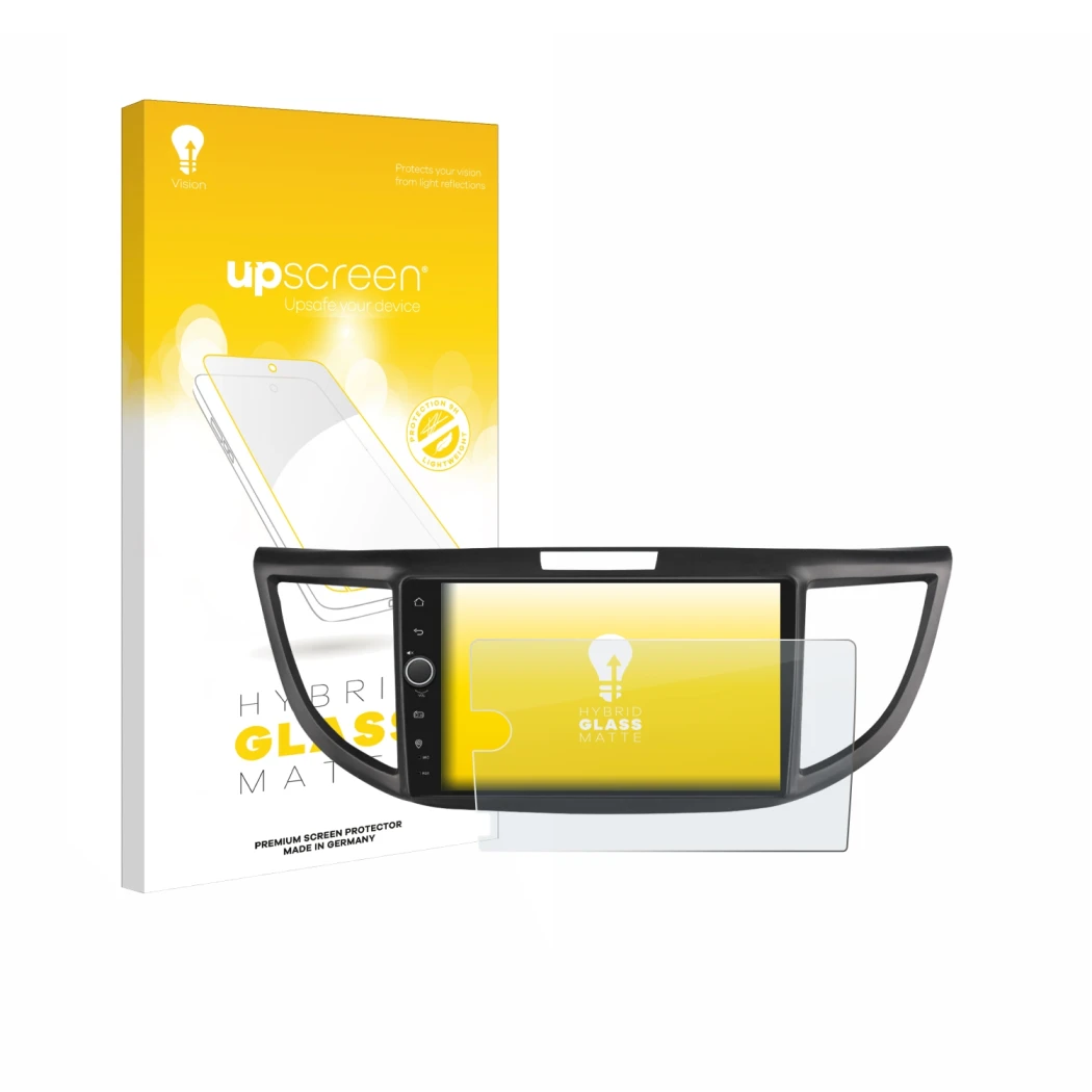 Face avant d’un emballage produit avec le logo de la marque upscreen. À côté, l’appareil Joying Car Radio 9