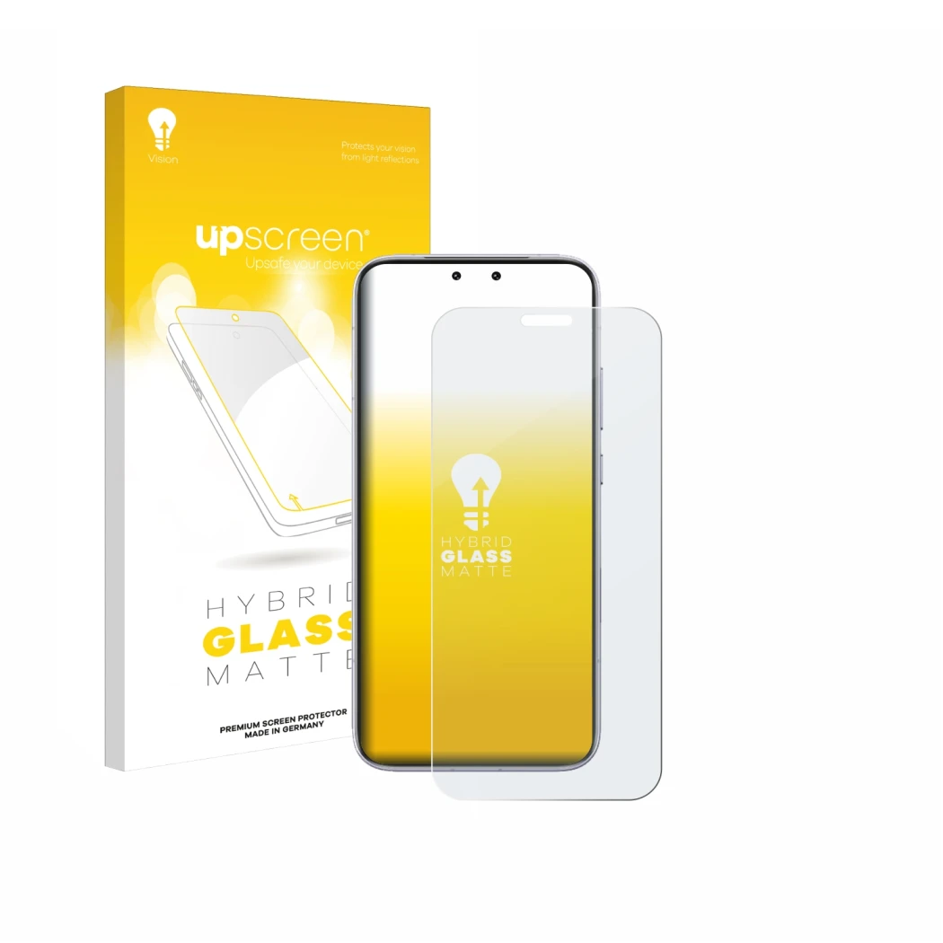 Face avant d’un emballage produit avec le logo de la marque upscreen. À côté, l’appareil Honor Magic 8 RSR Porsche Design est 