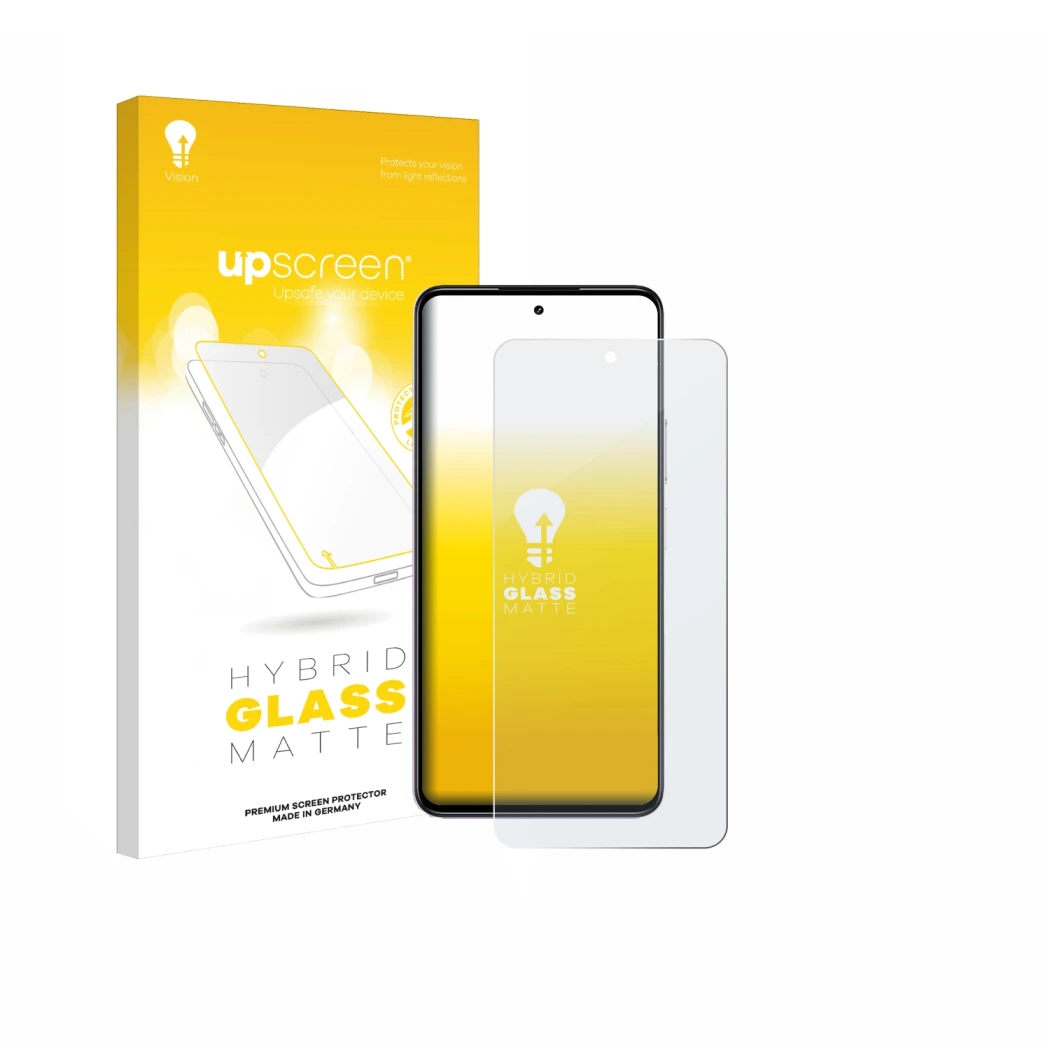 Face avant d’un emballage produit avec le logo de la marque upscreen. À côté, l’appareil realme P4x 5G est représenté avec la 