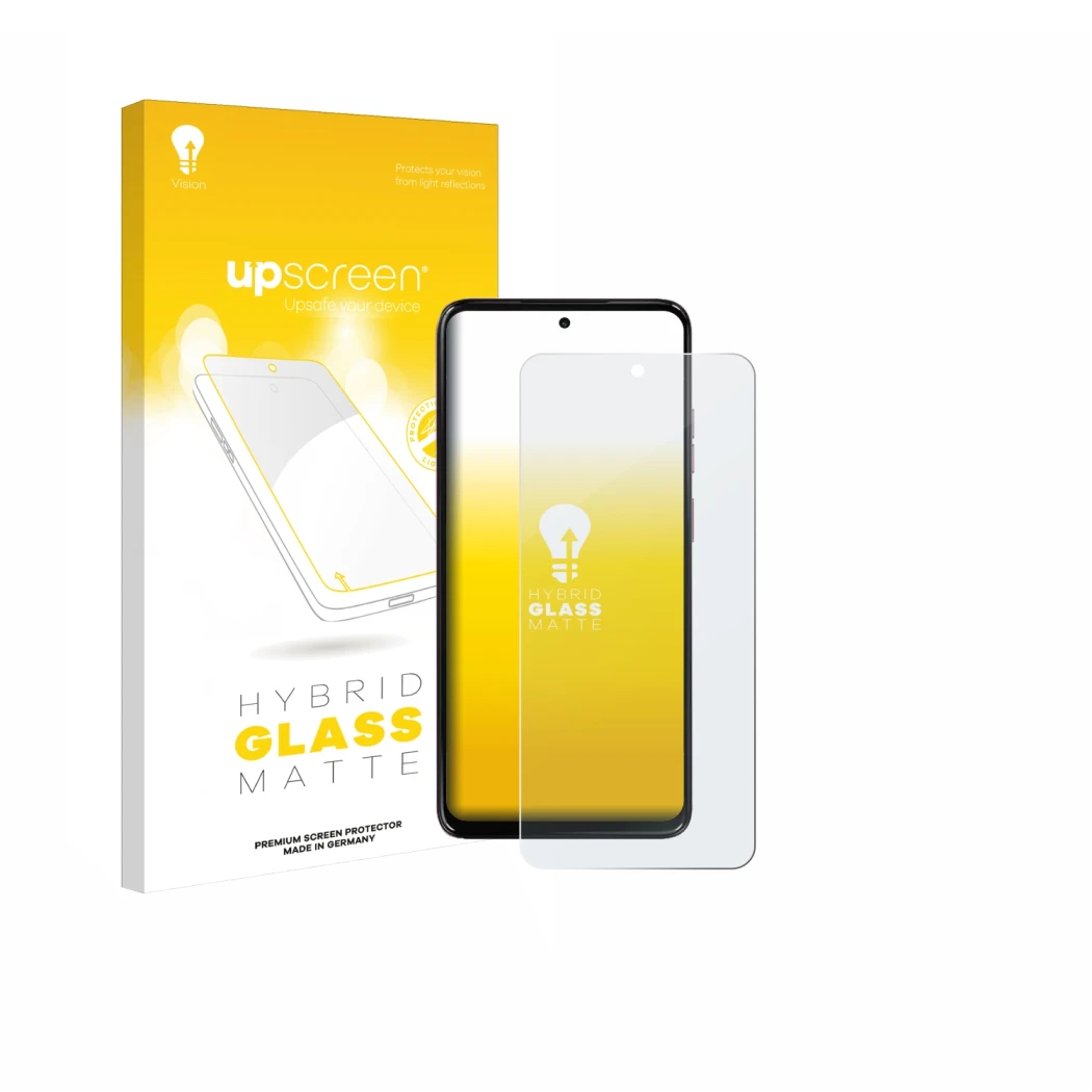 Face avant d’un emballage produit avec le logo de la marque upscreen. À côté, l’appareil Motorola Moto G17 est représenté avec