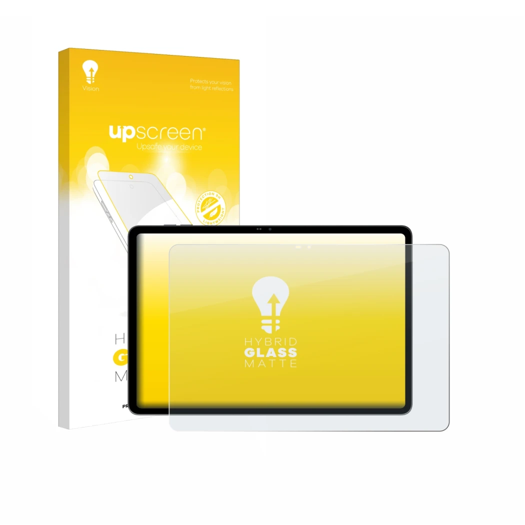 Face avant d’un emballage produit avec le logo de la marque upscreen. À côté, l’appareil Blackview MEGA 12 est représenté avec