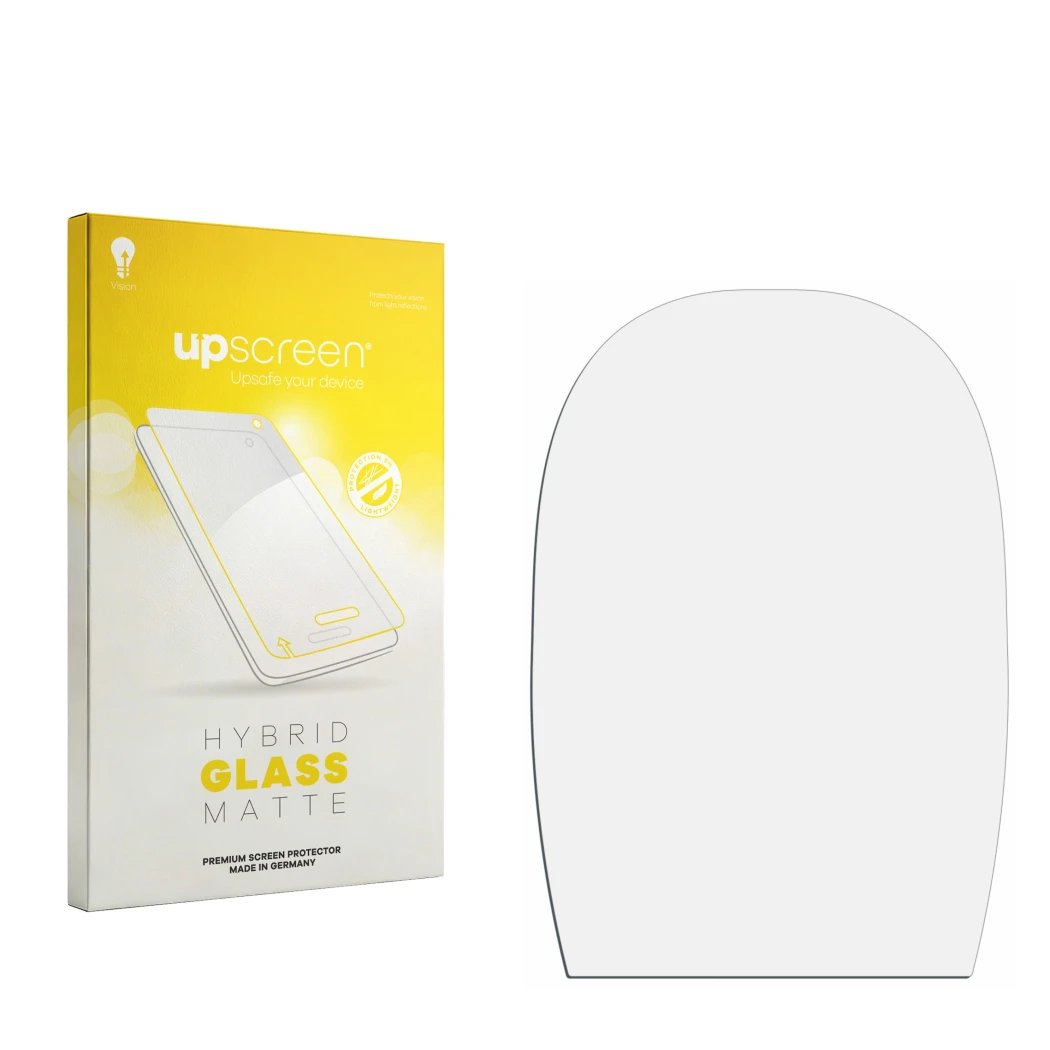 Face avant d’un emballage produit avec le logo de la marque upscreen. À côté se trouve la protection d’écran correspondante.