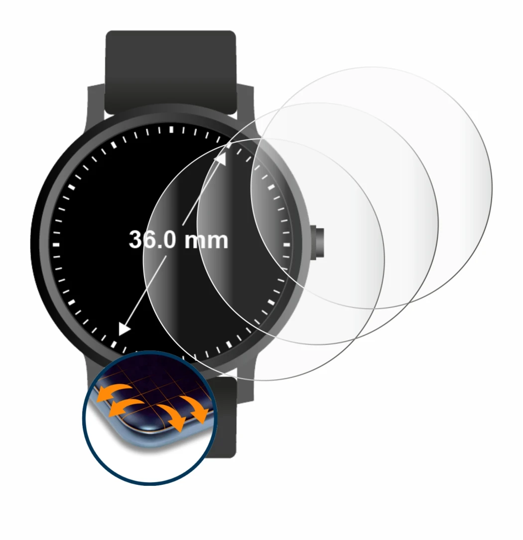 Image de l'appareil Montres (Circulaire, ø: 36 mm) avec une grande variété de protections d'écran.