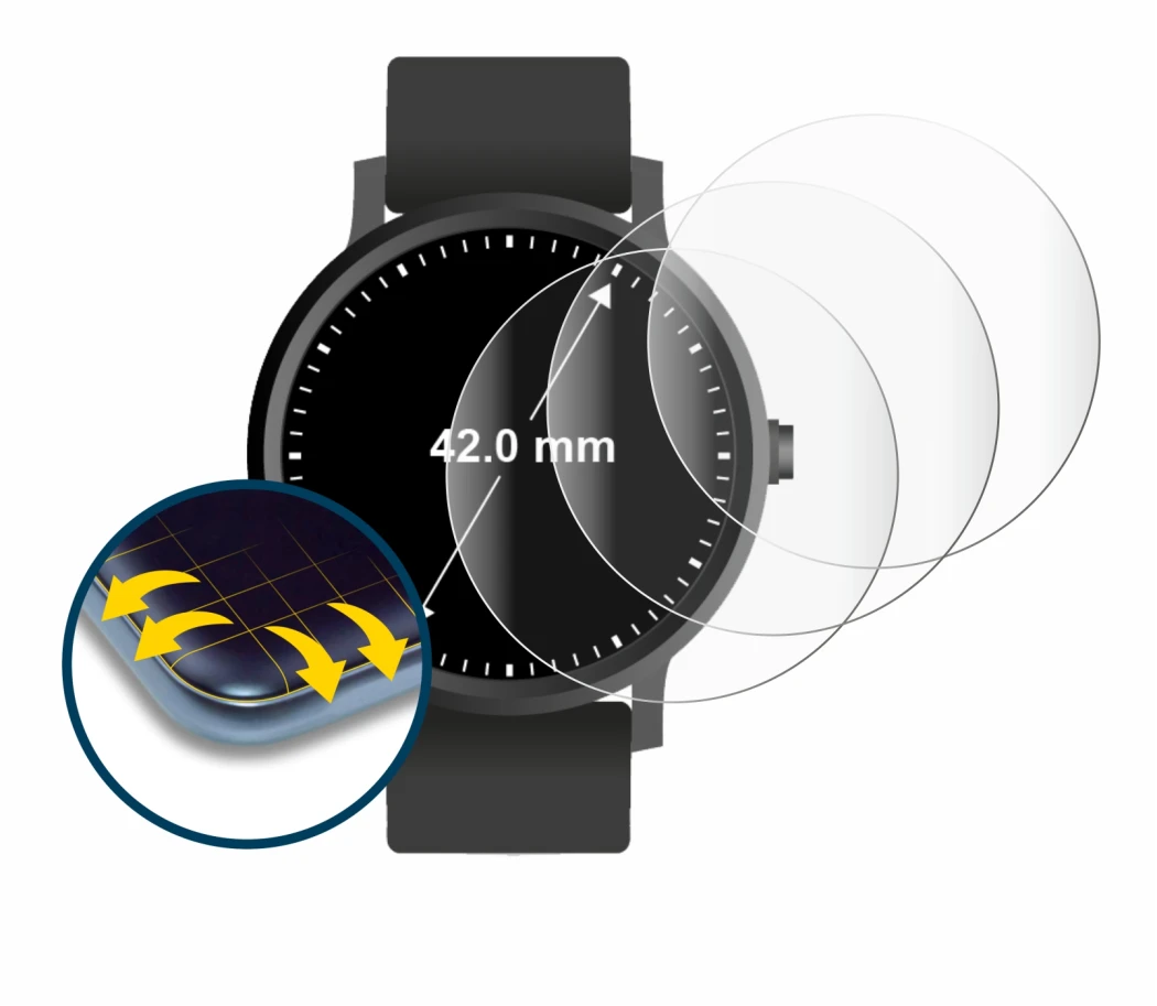 Image de l'appareil Montres (Circulaire, ø: 42 mm) avec une grande variété de protections d'écran.