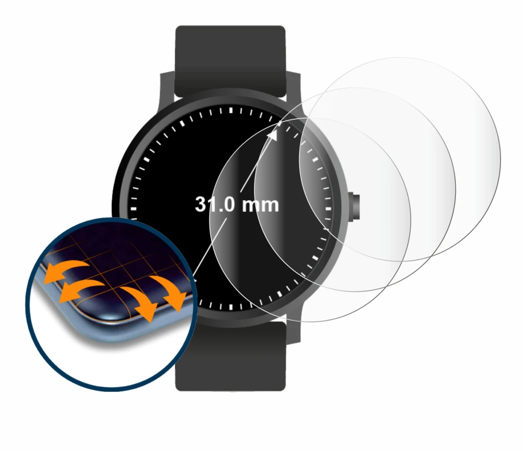 Image de l'appareil Montres (circulaire, ø: 31 mm) avec une grande variété de protections d'écran.