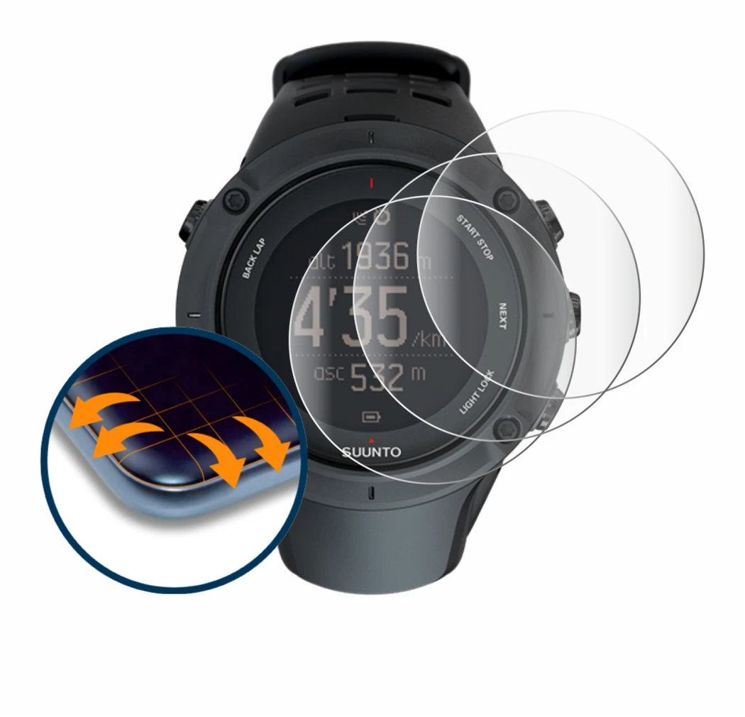 Image de l'appareil Suunto Ambit3 Peak Black avec une grande variété de protections d'écran.
