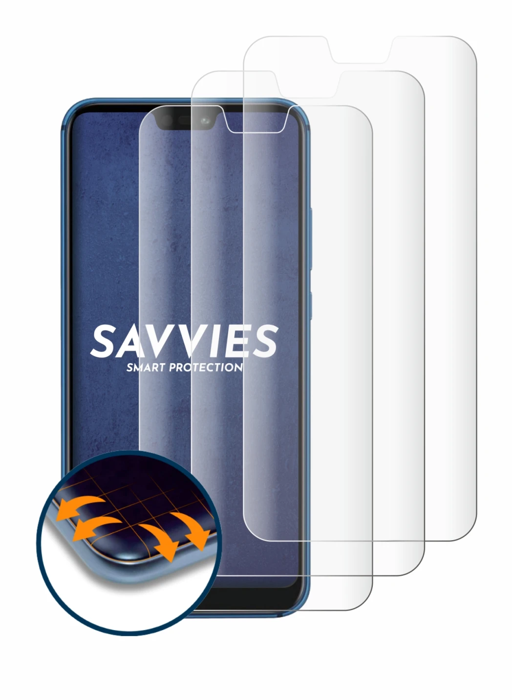 Image de l'appareil Huawei P20 lite 2018 avec une grande variété de protections d'écran.