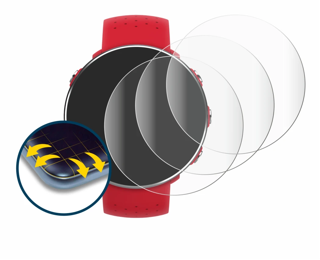 Image de l'appareil Polar Vantage M avec une grande variété de protections d'écran.