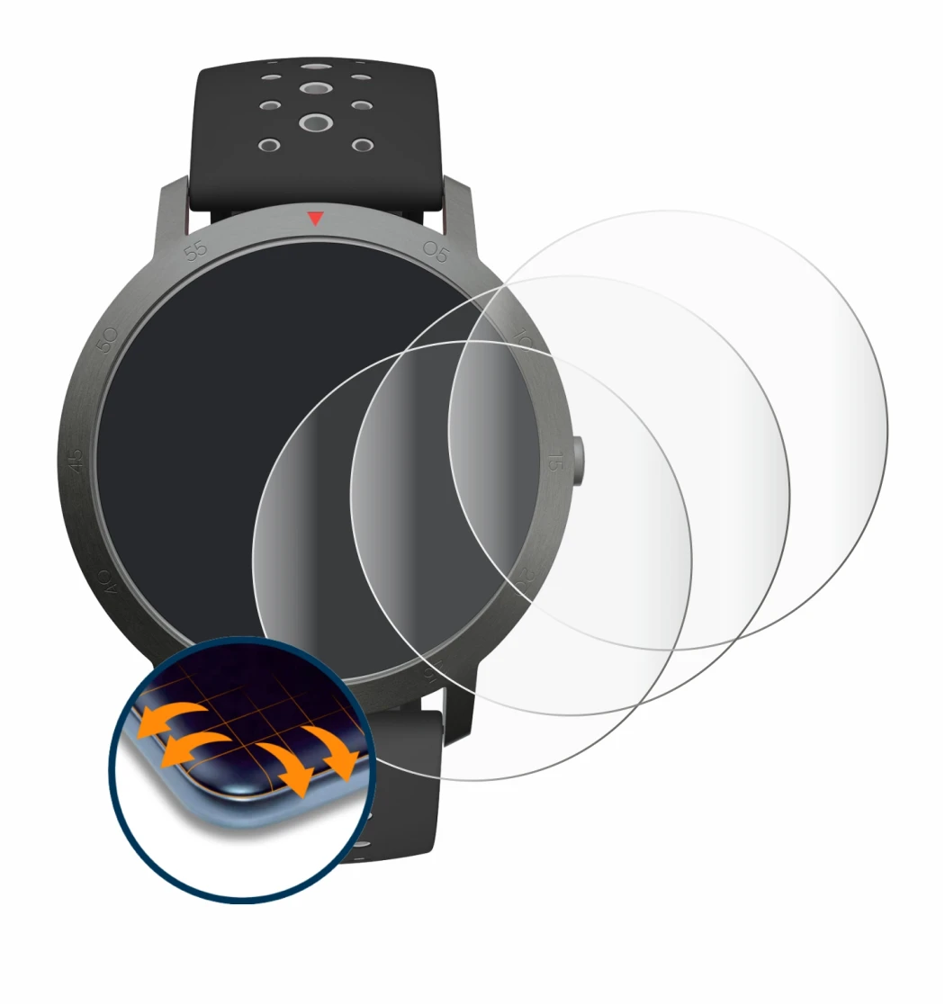 Image de l'appareil Withings Steel HR Sport (40 mm) avec une grande variété de protections d'écran.