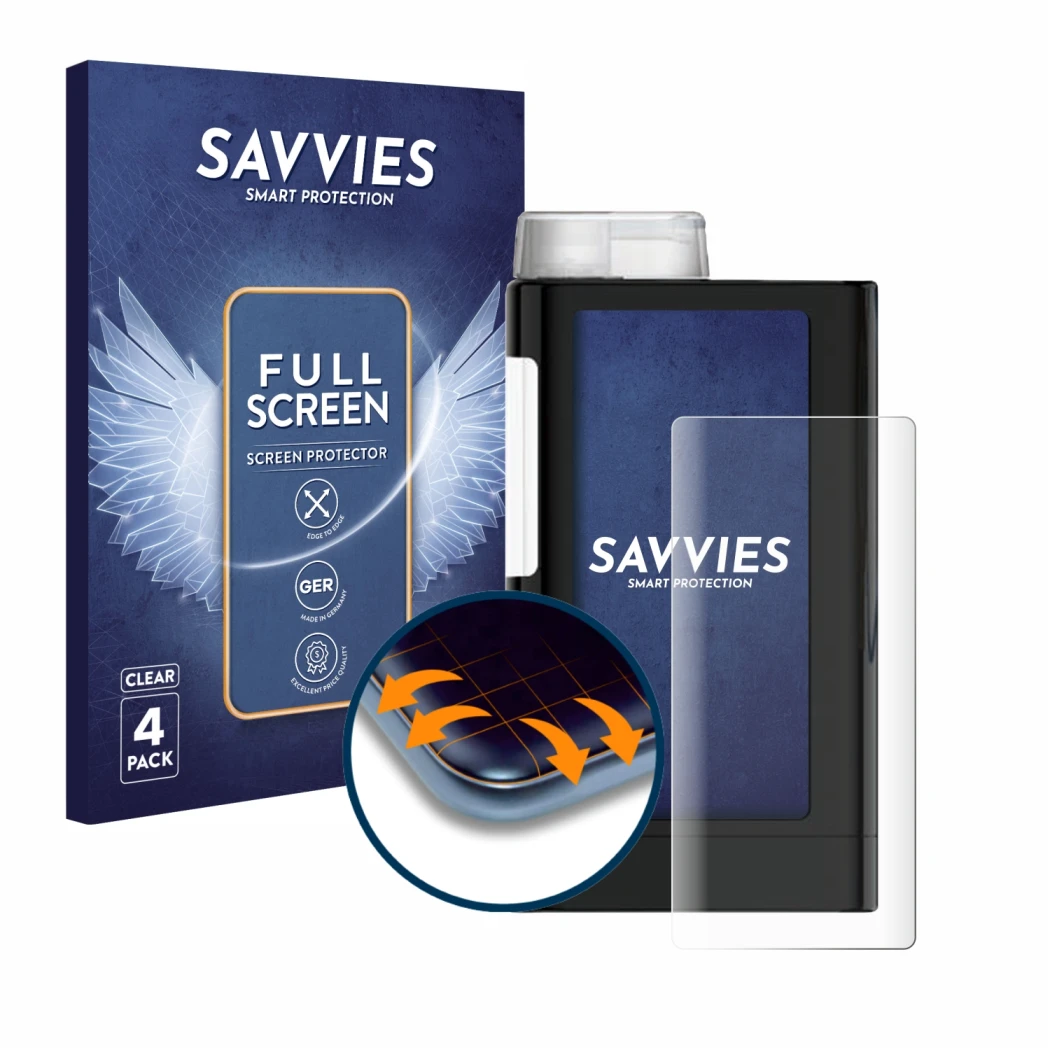 Face avant d’un emballage produit avec le logo de la marque Savvies. À côté, l’appareil Mylife YpsoPump est représenté avec la