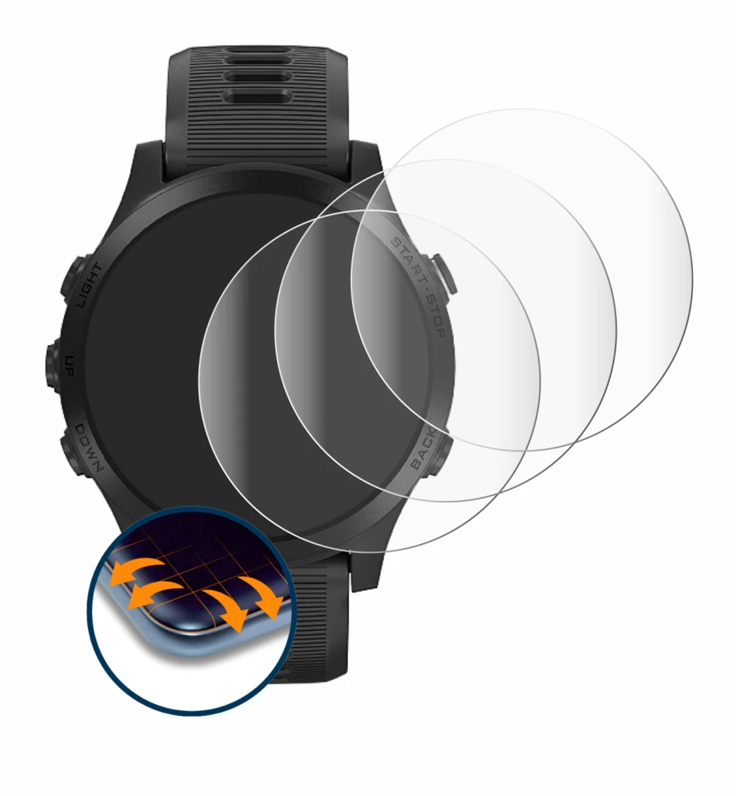 Image de l'appareil Garmin Forerunner 945 avec une grande variété de protections d'écran.