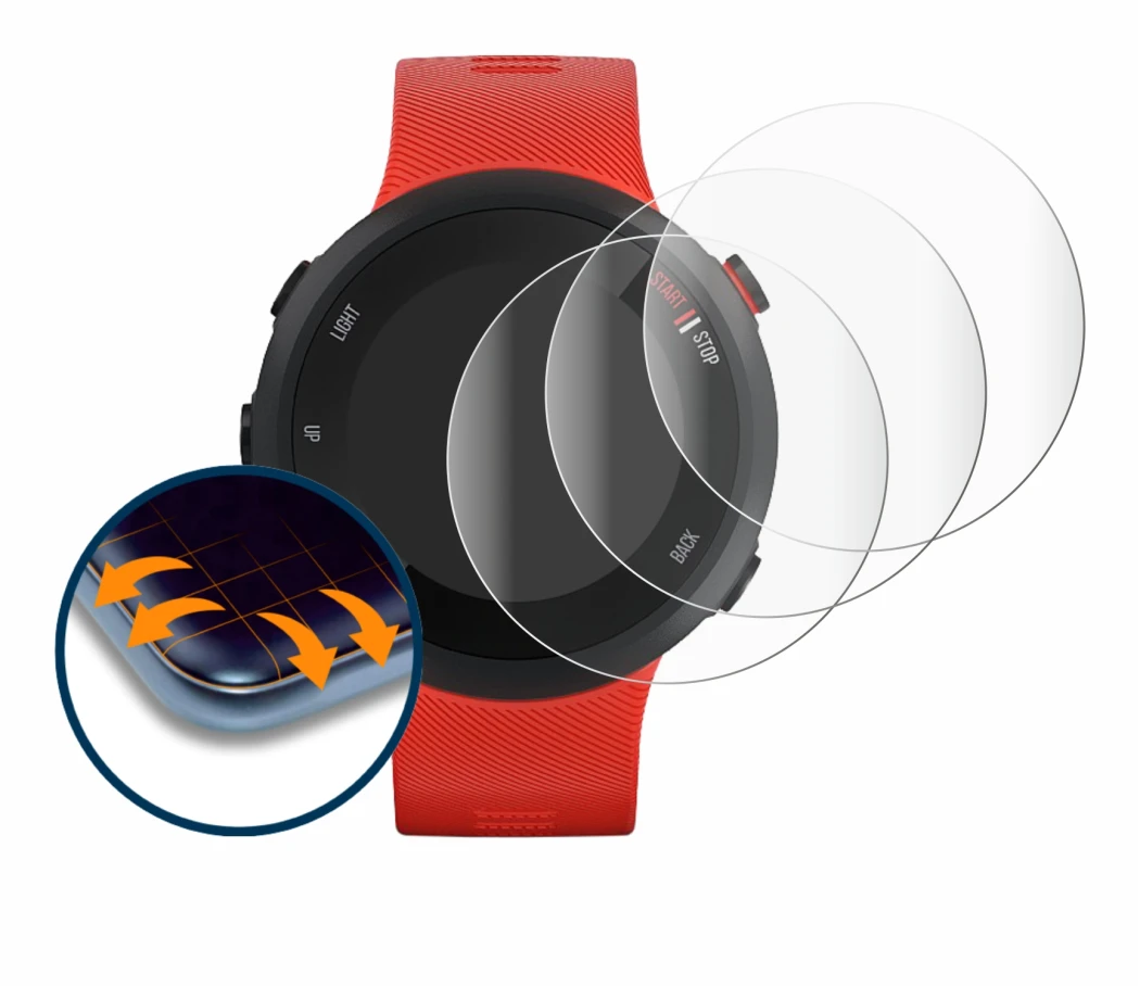 Image de l'appareil Garmin Forerunner 45 avec une grande variété de protections d'écran.