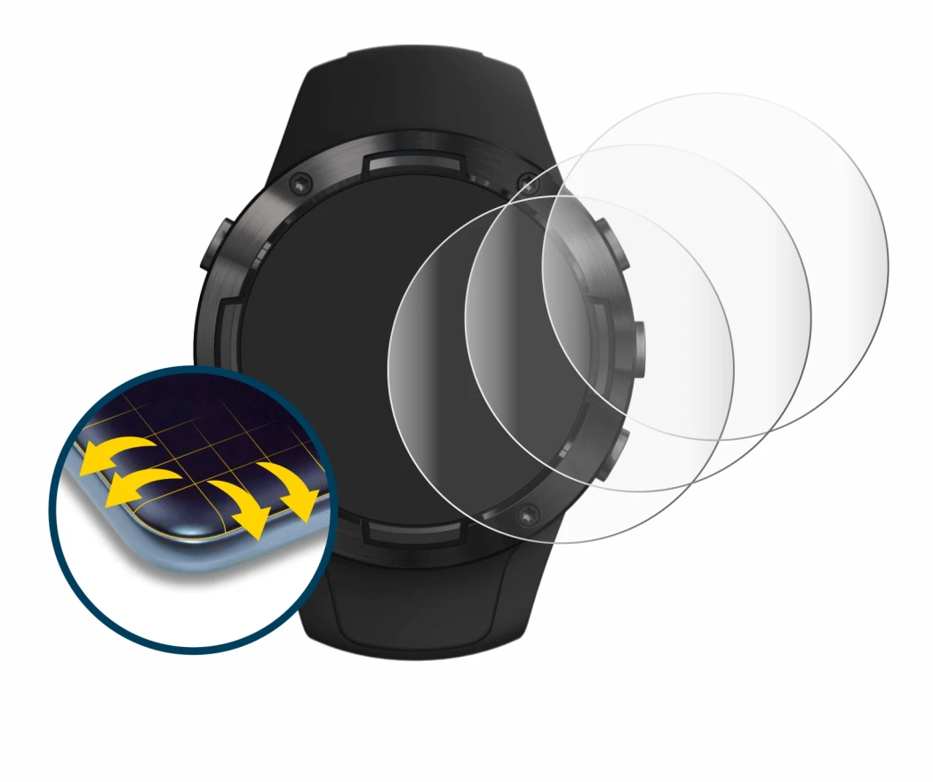 Image de l'appareil Suunto 5 avec une grande variété de protections d'écran.