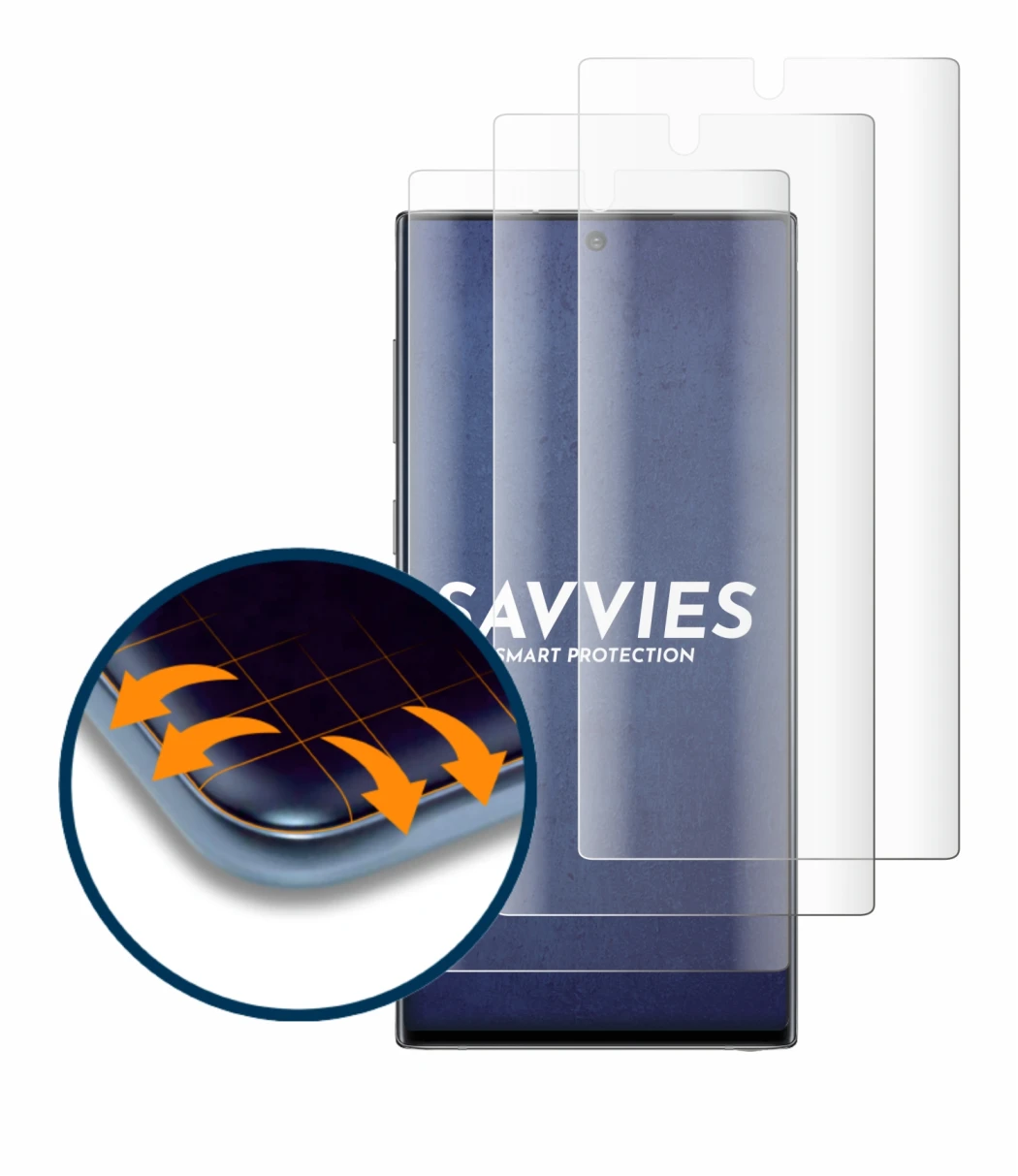 Image de l'appareil Samsung Galaxy Note 10 avec une grande variété de protections d'écran.