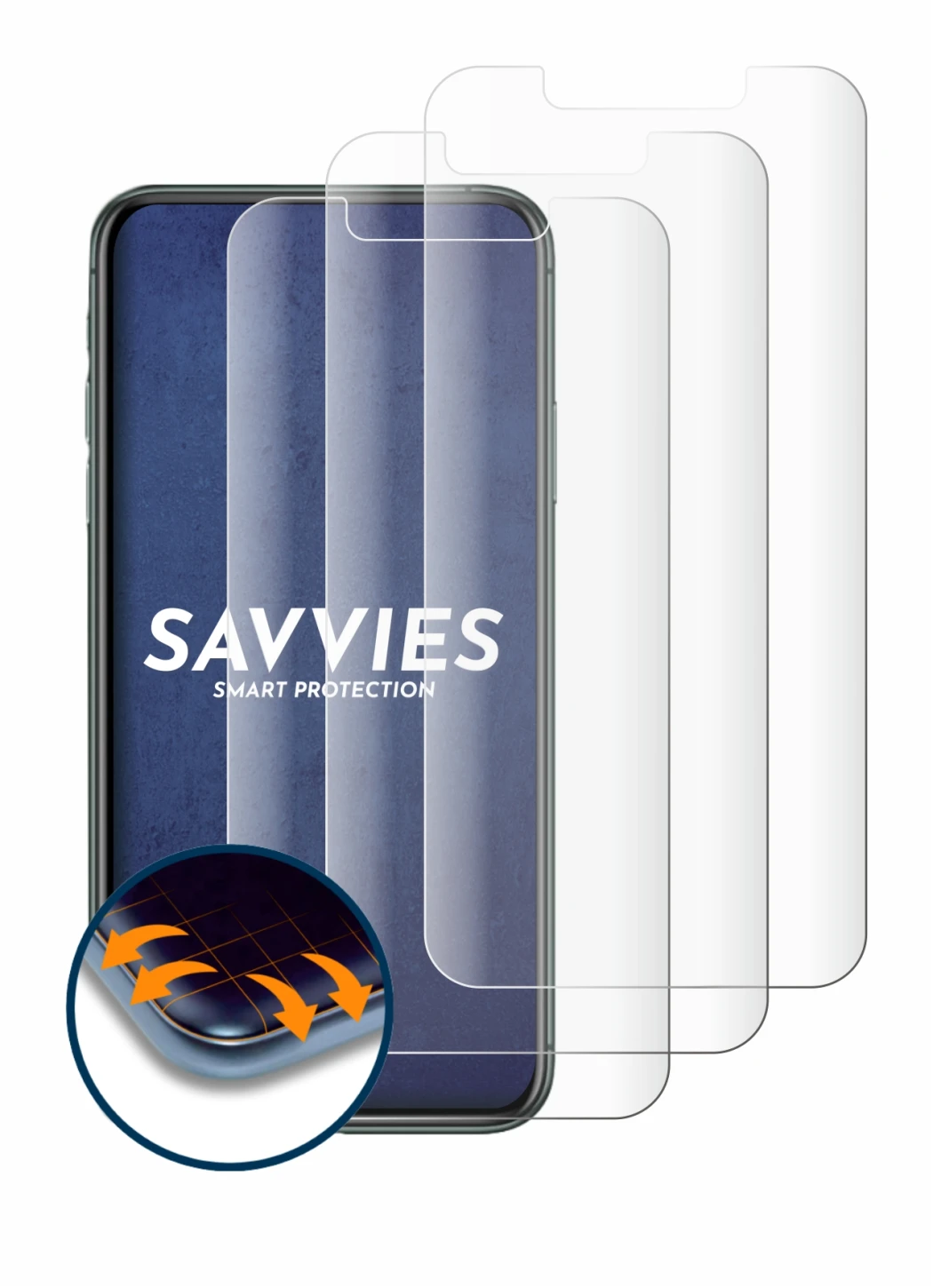 Image de l'appareil Apple iPhone 11 Pro Max avec une grande variété de protections d'écran.