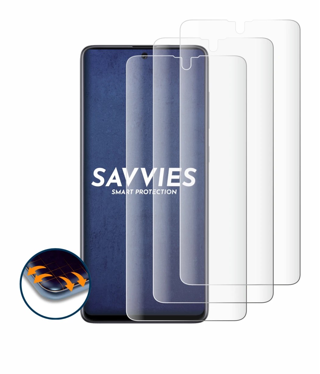 Image de l'appareil Samsung Galaxy A71 avec une grande variété de protections d'écran.