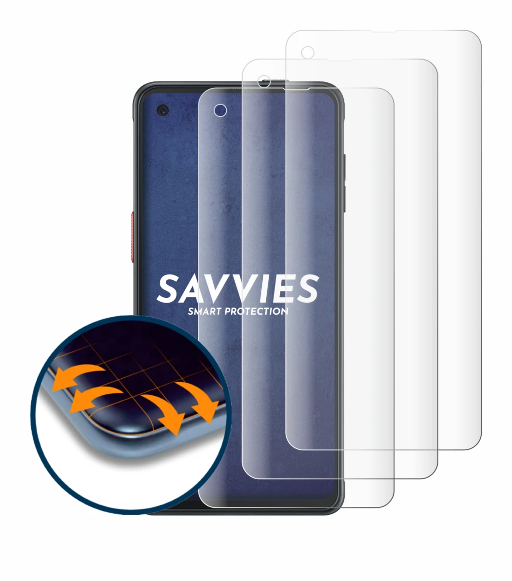 Image de l'appareil Samsung Galaxy XCover Pro avec une grande variété de protections d'écran.