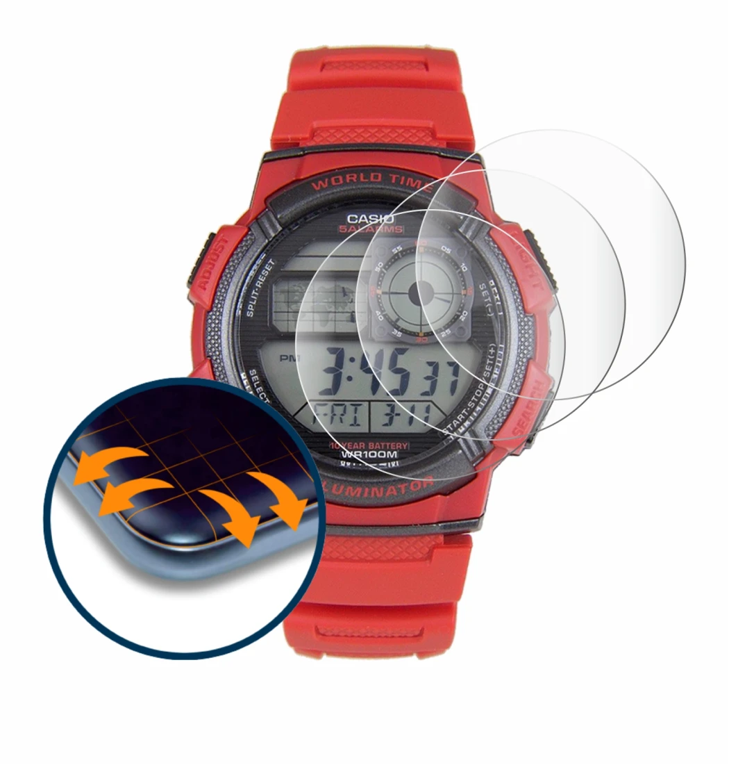 Image de l'appareil Casio AE-1000W avec une grande variété de protections d'écran.