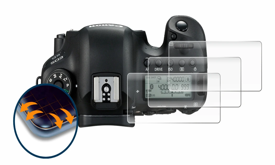 Image de l'appareil Canon EOS 6D (affichage des épaules) avec une grande variété de protections d'écran.