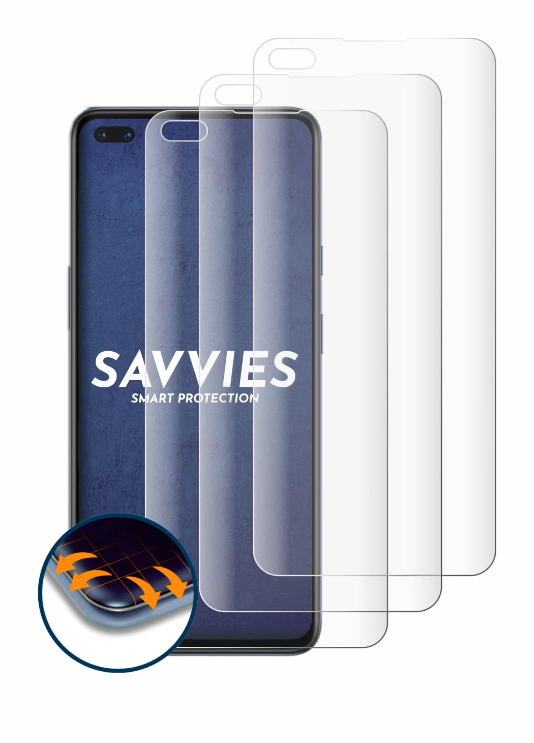 Image de l'appareil OnePlus Nord avec une grande variété de protections d'écran.