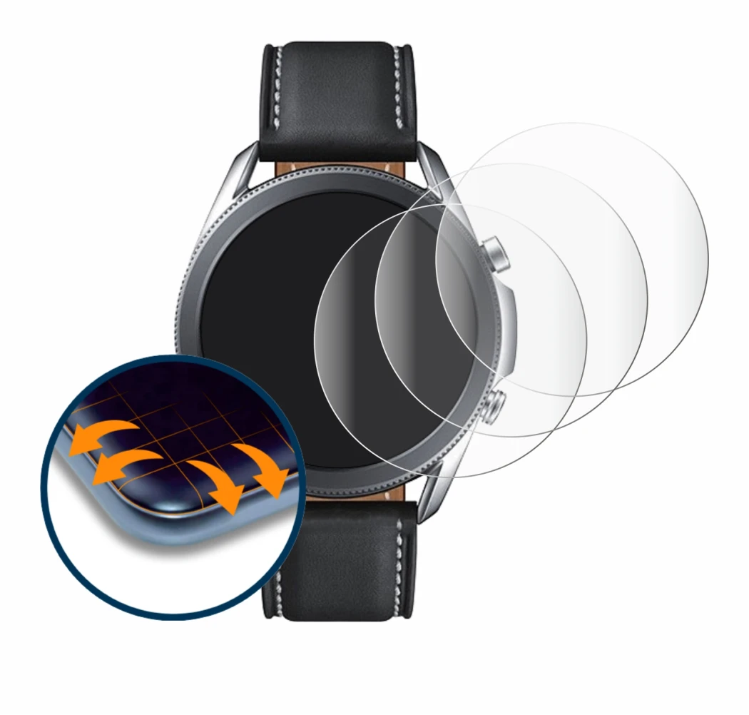 Image de l'appareil Samsung Galaxy Watch 3 (45mm) avec une grande variété de protections d'écran.