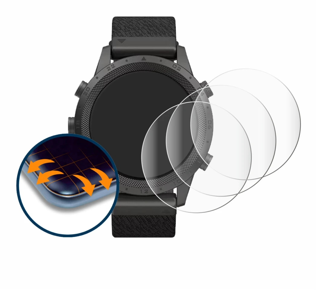 Image de l'appareil Garmin Marq Expedition avec une grande variété de protections d'écran.