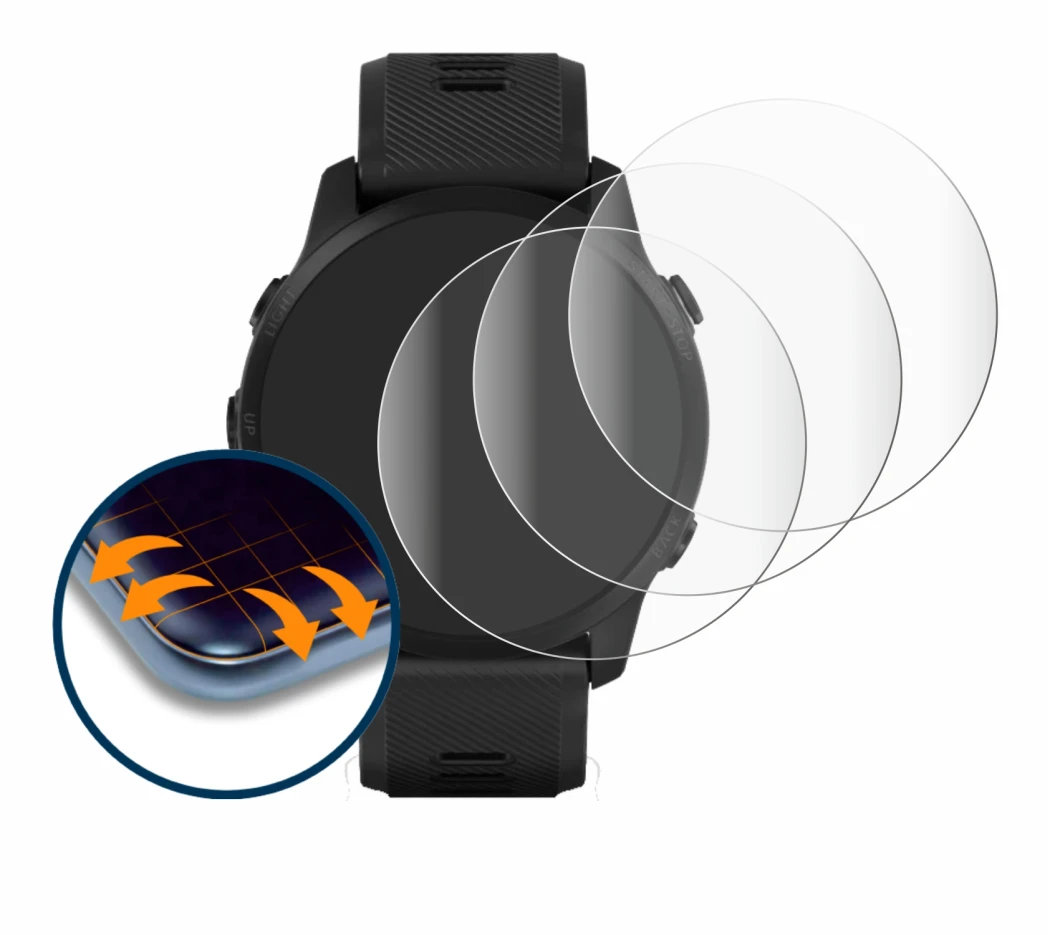 Image de l'appareil Garmin Forerunner 945 LTE avec une grande variété de protections d'écran.