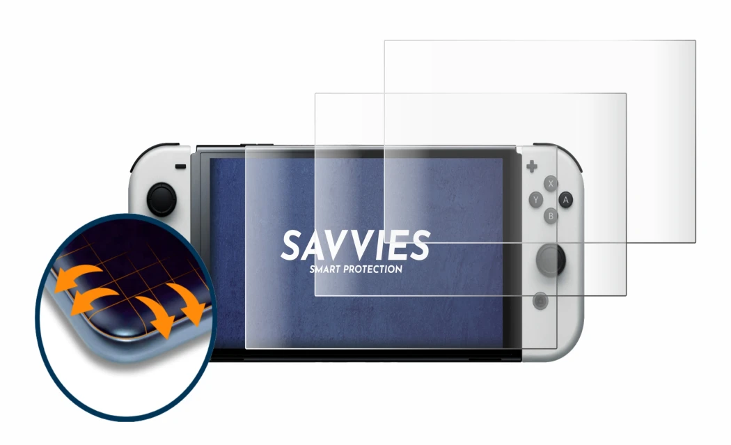Image de l'appareil Nintendo Switch OLED-Modell avec une grande variété de protections d'écran.
