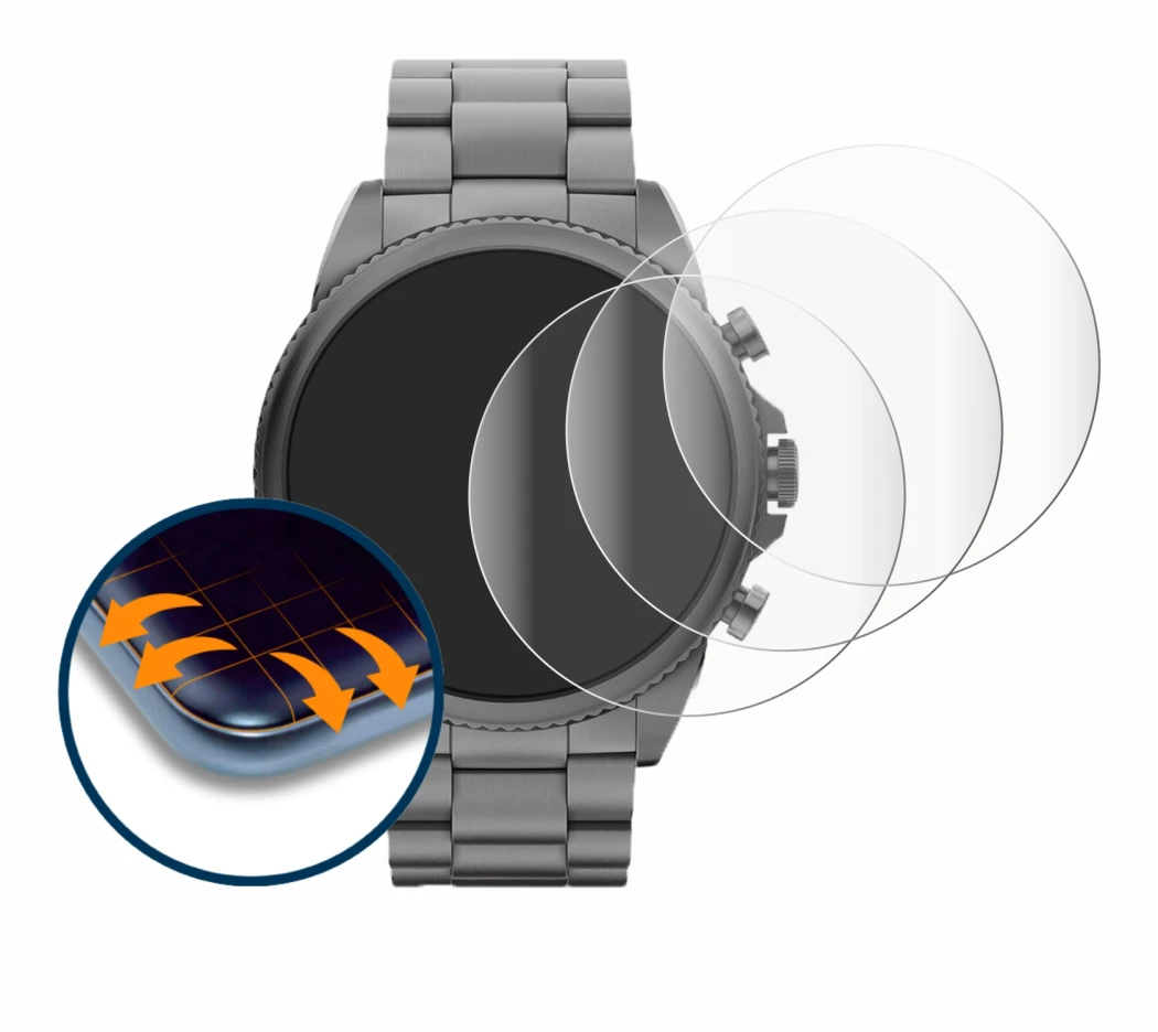 Image de l'appareil Fossil Gen 6 (44mm) avec une grande variété de protections d'écran.