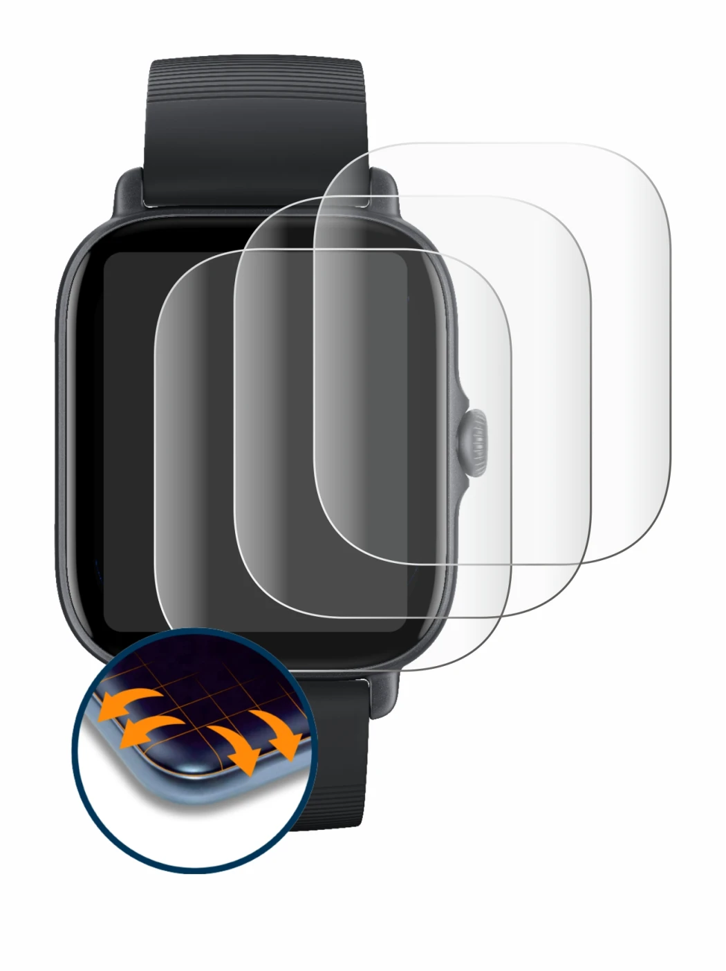 Image de l'appareil Huami Amazfit GTS 3 avec une grande variété de protections d'écran.