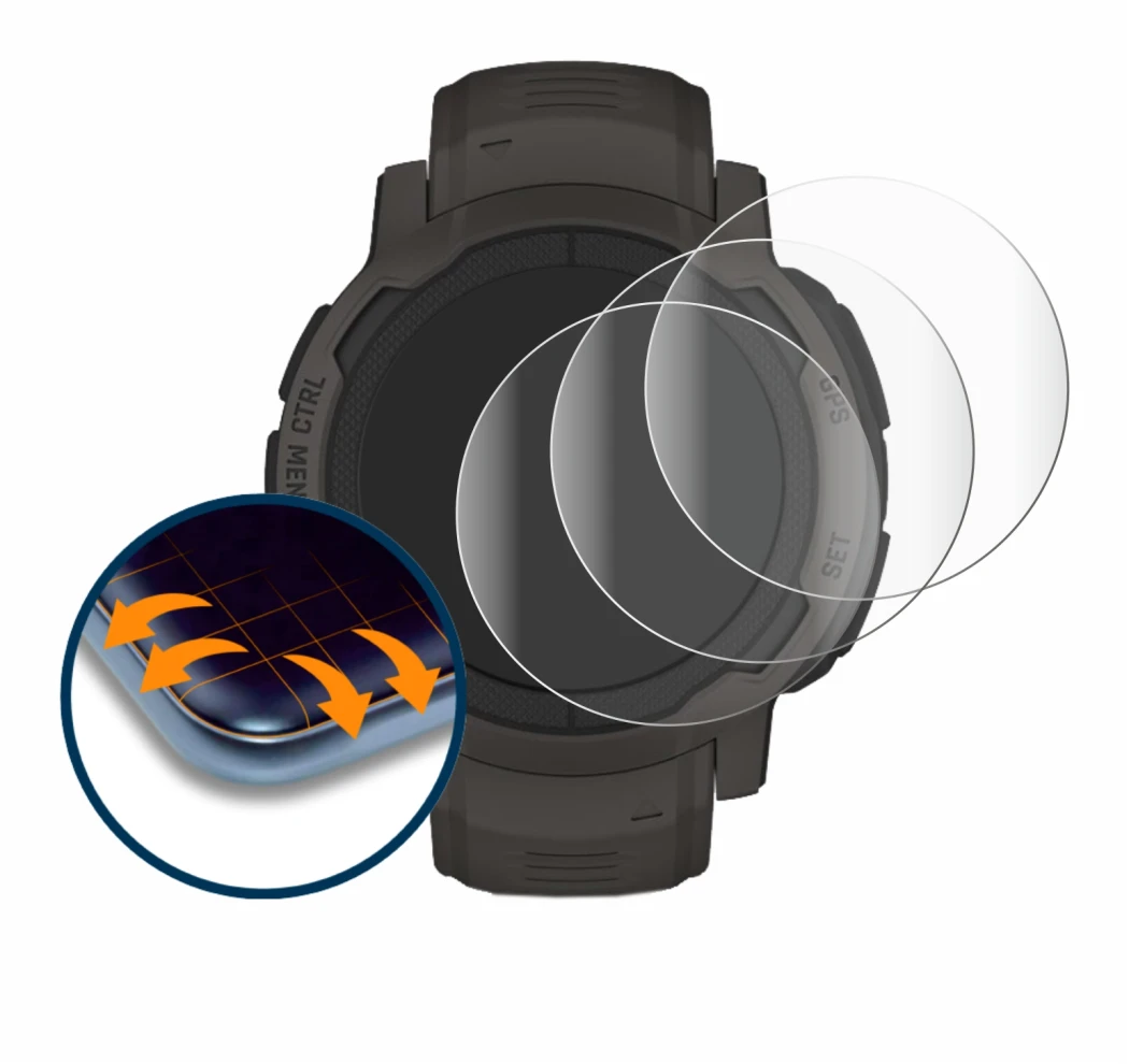 Image de l'appareil Garmin Instinct 2 avec une grande variété de protections d'écran.