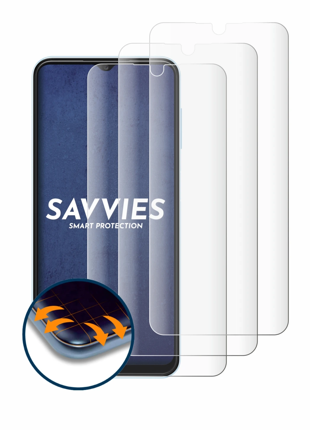 Image de l'appareil Samsung Galaxy A13 avec une grande variété de protections d'écran.