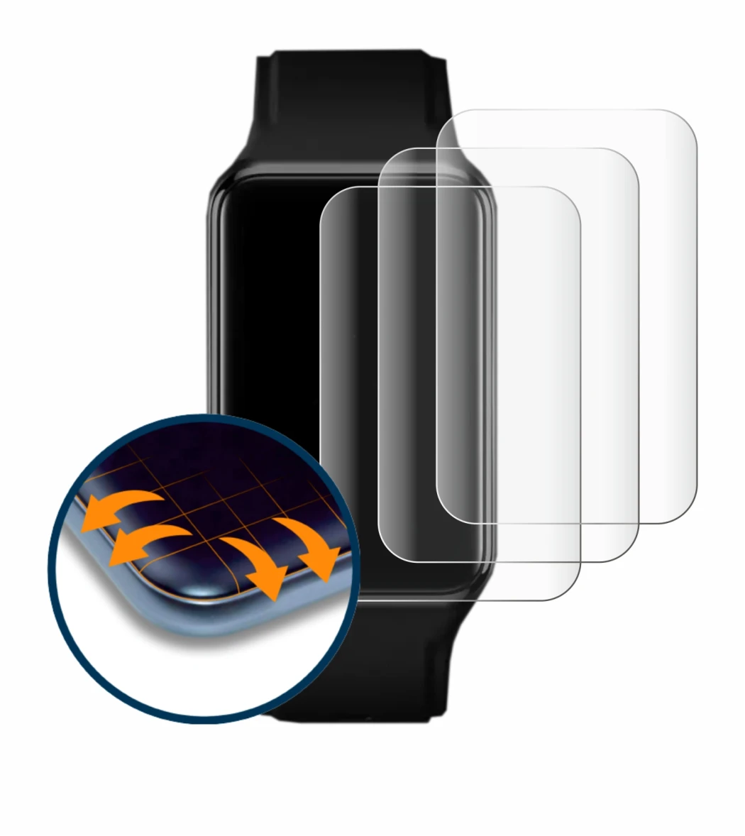 Image de l'appareil Oppo Watch Free avec une grande variété de protections d'écran.