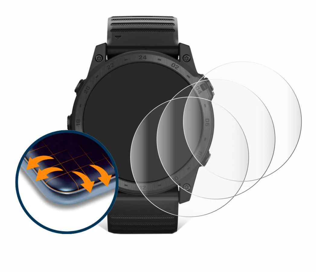 Image de l'appareil Garmin Tactix 7 Pro Ballistics avec une grande variété de protections d'écran.